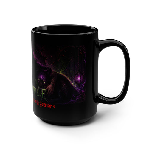 15oz Black Mug — Angel Wolf 'Queen of Demons' Gothic Fantasy Coffee Cup