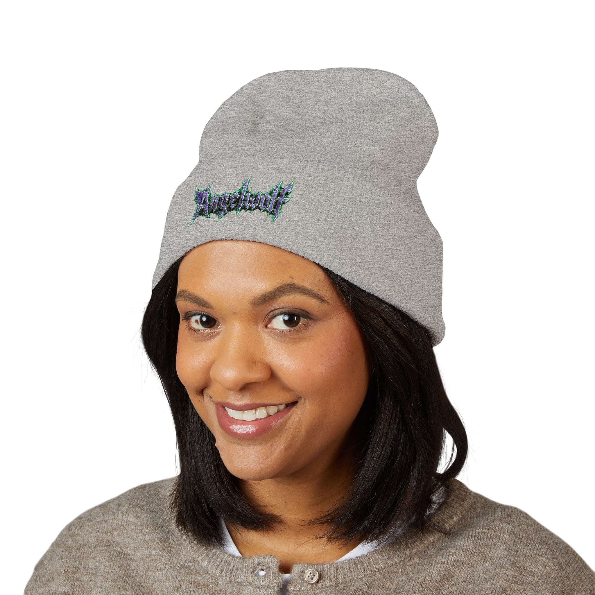 Embroidered 'Angel Wolf' Gothic Cuffed Beanie — Band Style Logo