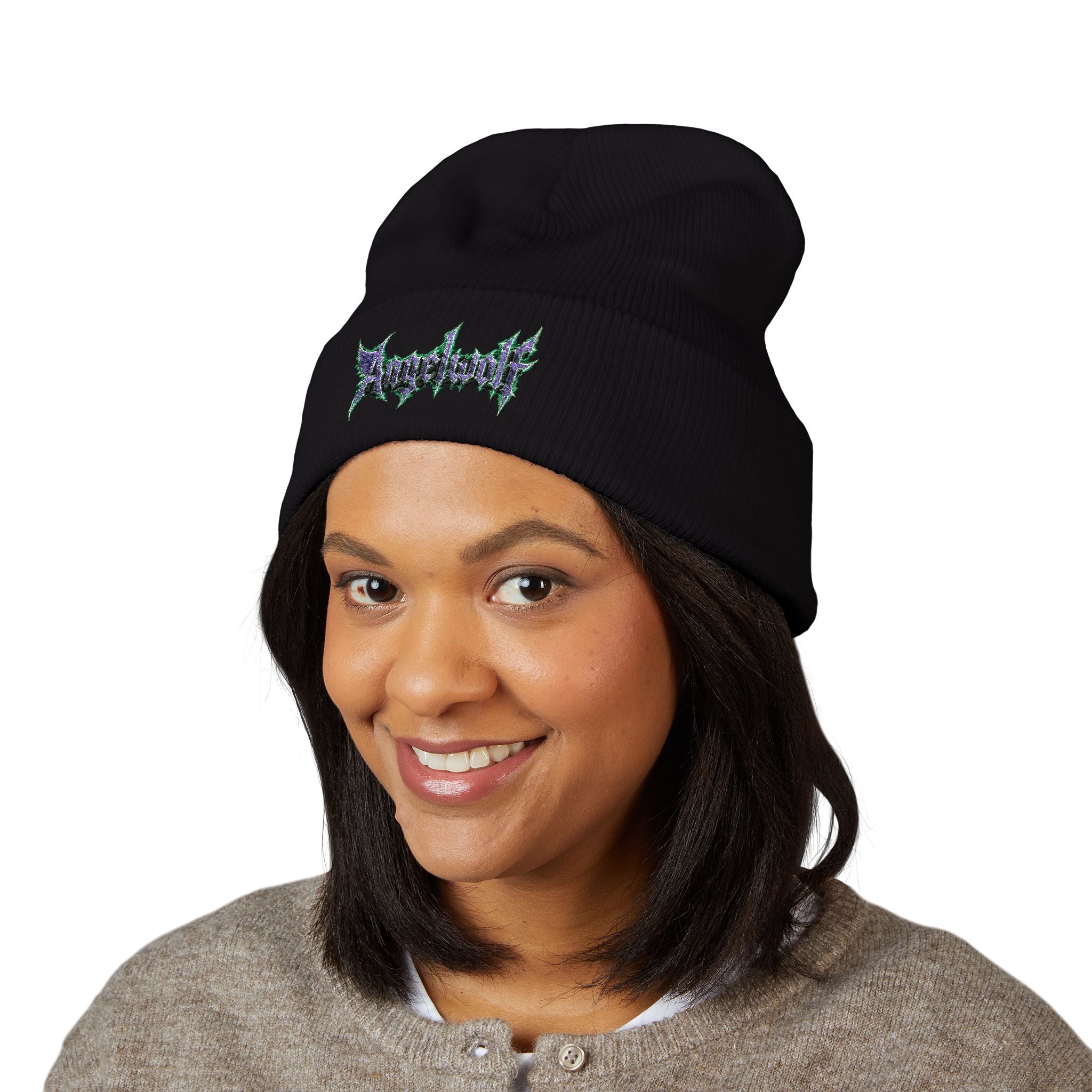 Embroidered 'Angel Wolf' Gothic Cuffed Beanie — Band Style Logo