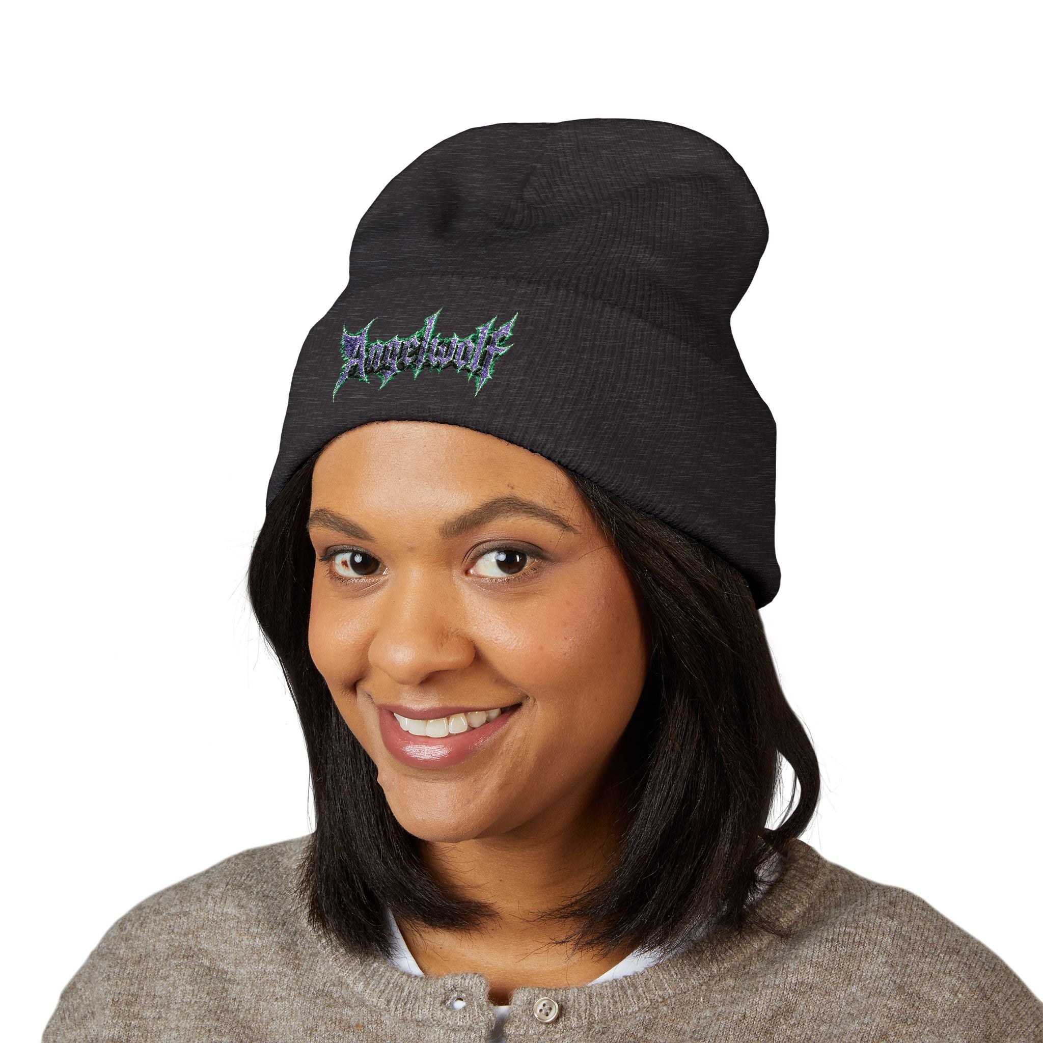 Embroidered 'Angel Wolf' Gothic Cuffed Beanie — Band Style Logo