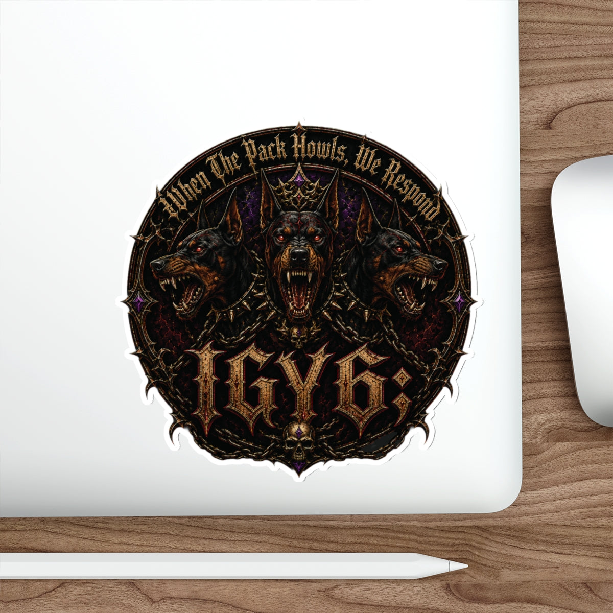 Die-Cut Sticker — IGY6;Triple-Headed Wolf Emblem (“When The Pack Howls, We Respond”)