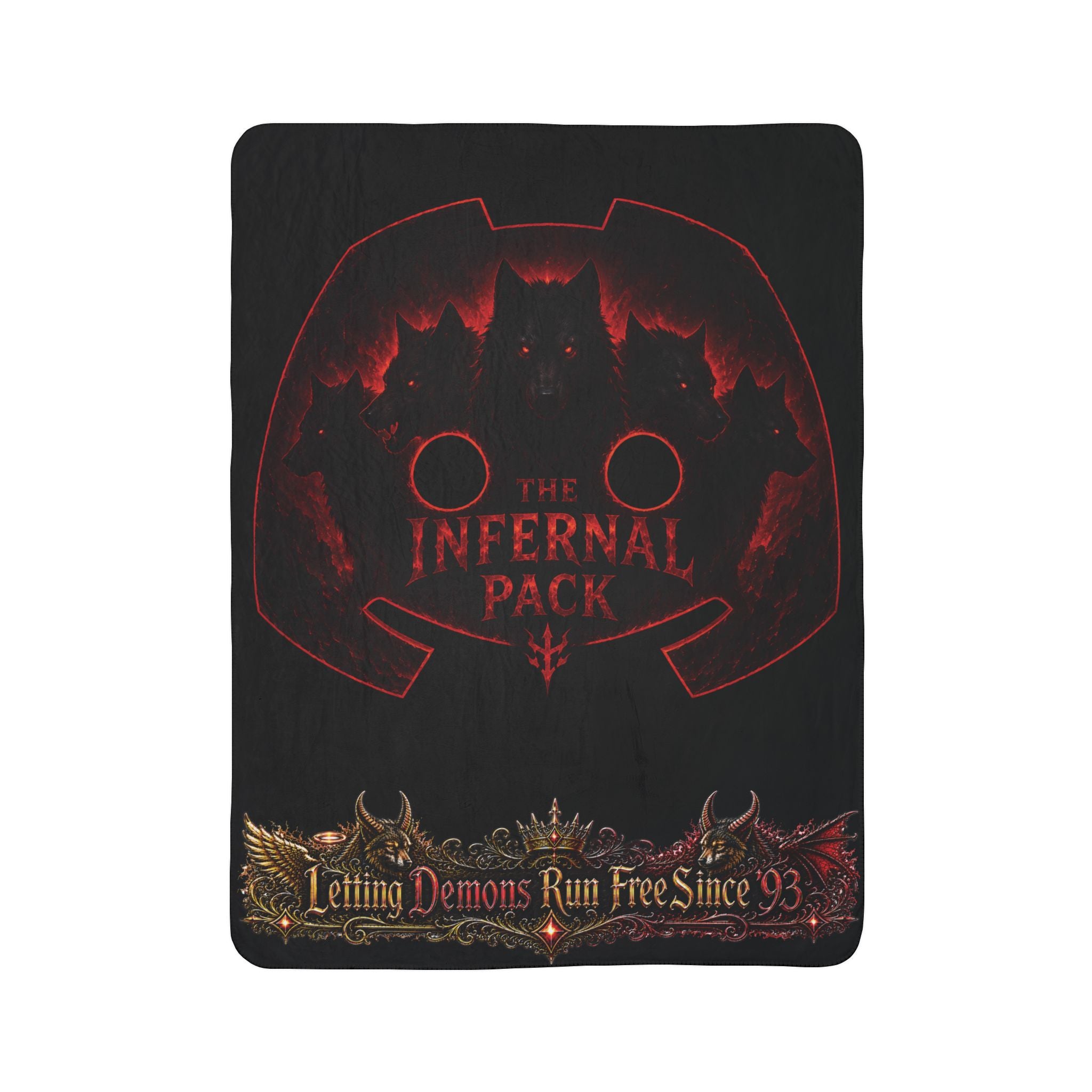 Infernal Pack Sherpa Blanket — 'The Infernal Pack: Letting Demons Run Free Since '93' Gothic Fleece Throw