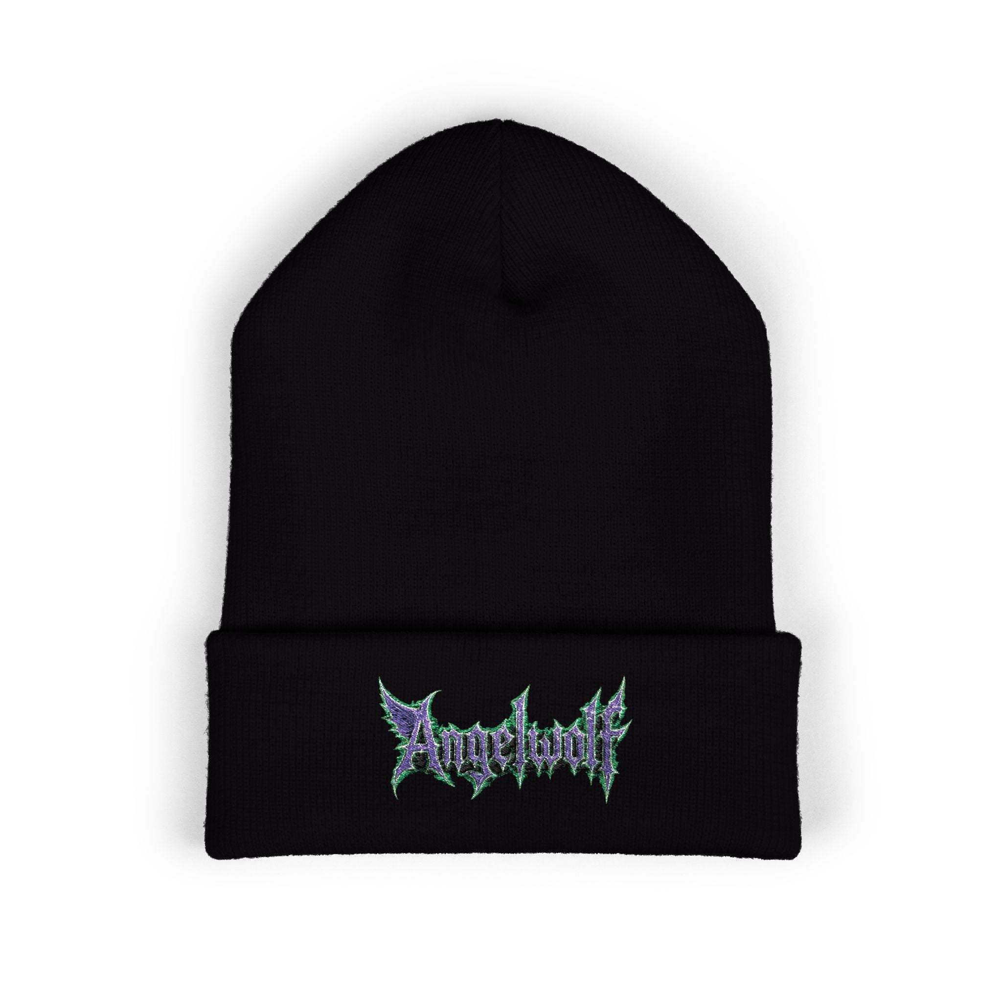 Embroidered 'Angel Wolf' Gothic Cuffed Beanie — Band Style Logo