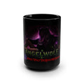 15oz Black Mug — Angel Wolf 'Queen of Demons' Gothic Fantasy Coffee Cup