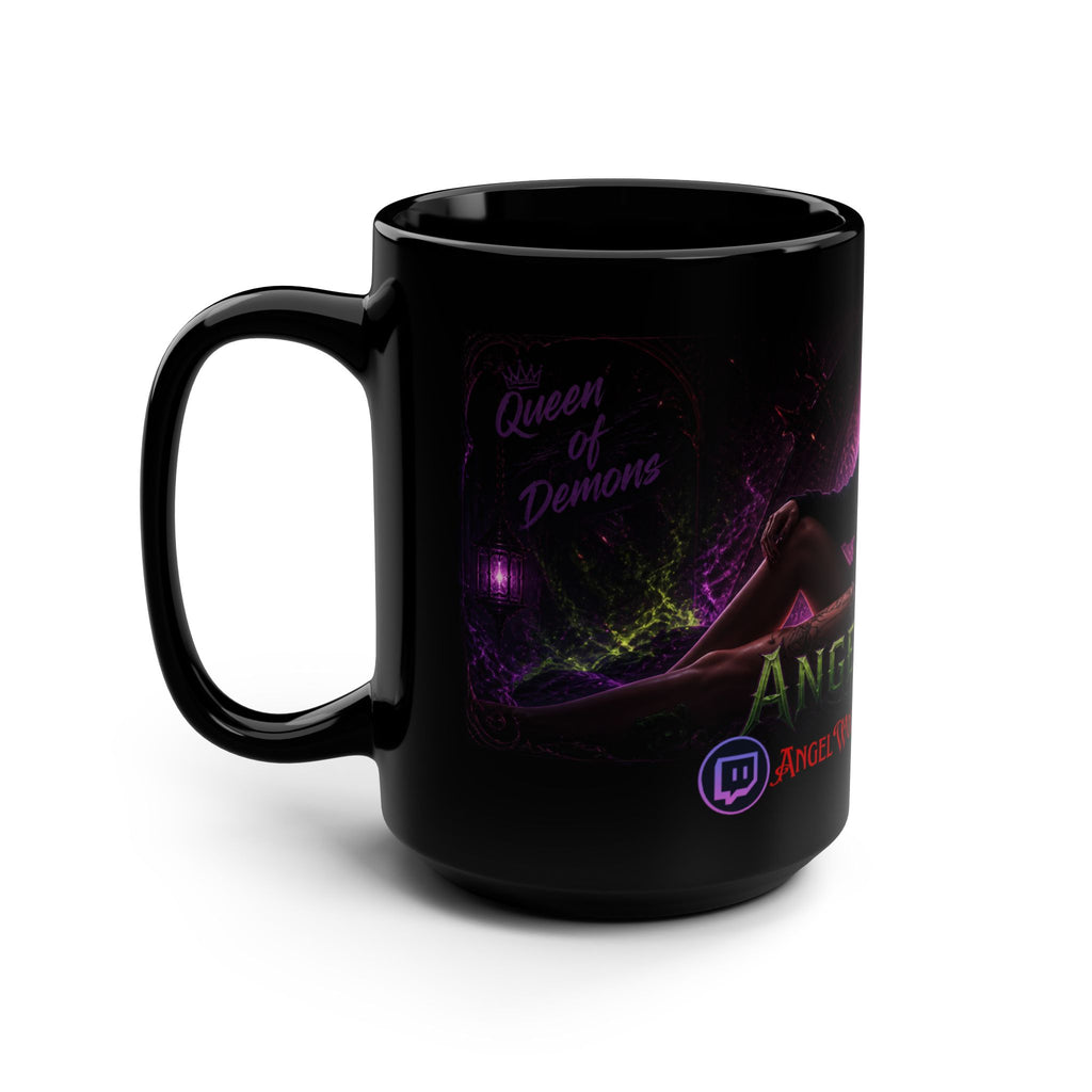 15oz Black Mug — Angel Wolf 'Queen of Demons' Gothic Fantasy Coffee Cup