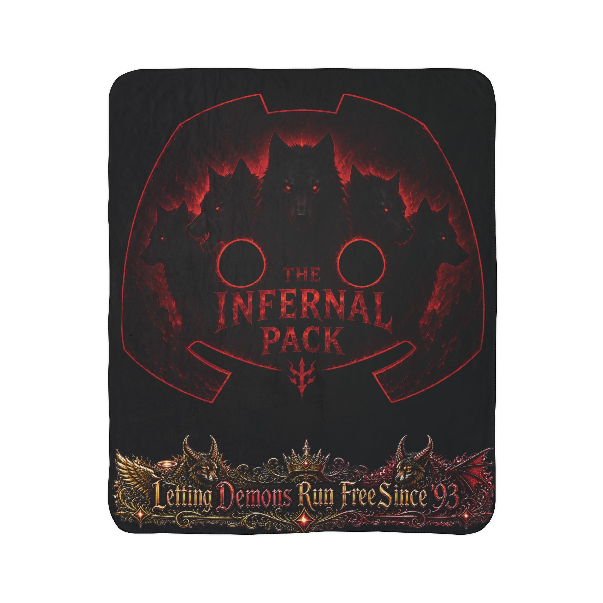 Infernal Pack Sherpa Blanket — 'The Infernal Pack: Letting Demons Run Free Since '93' Gothic Fleece Throw
