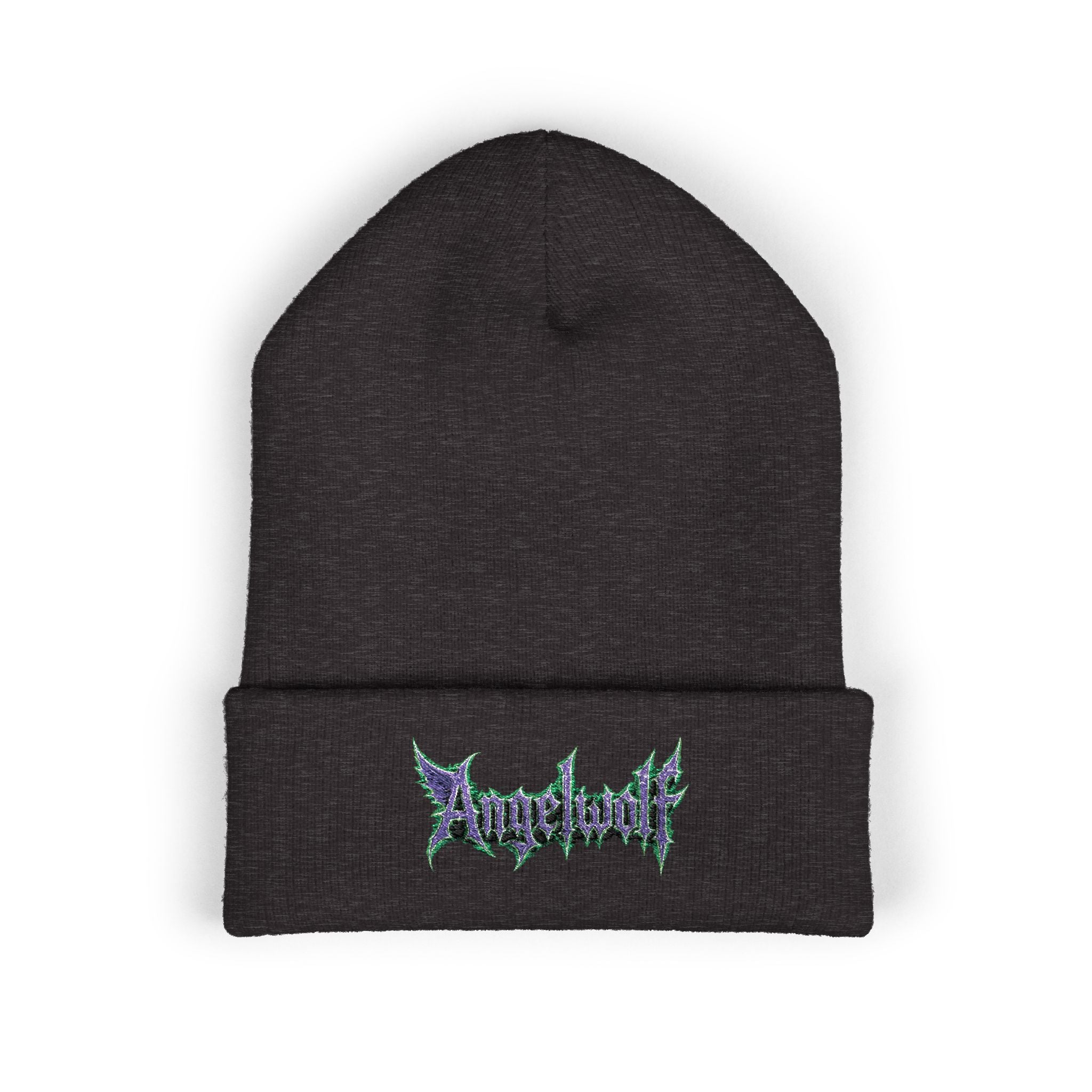 Embroidered 'Angel Wolf' Gothic Cuffed Beanie — Band Style Logo
