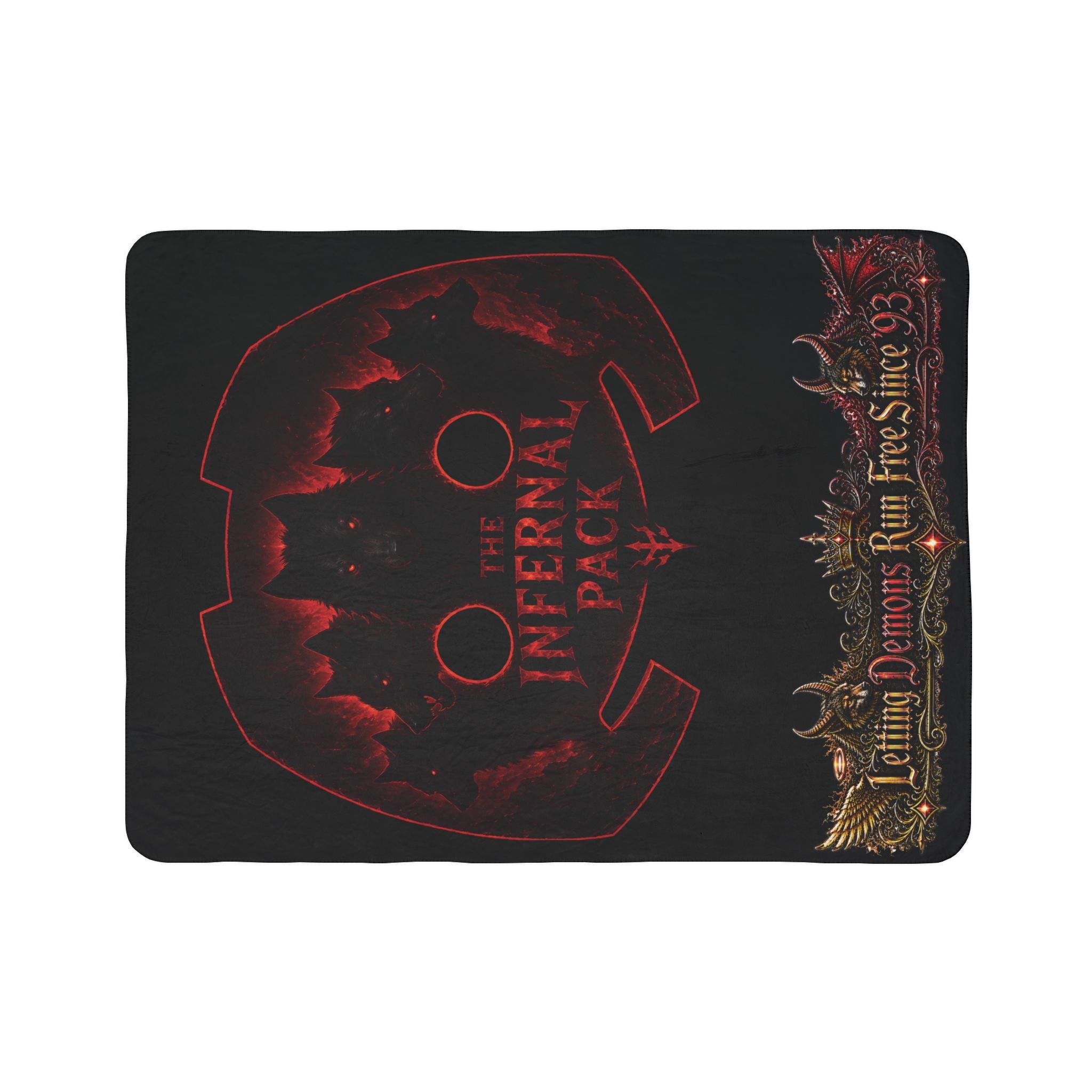 Infernal Pack Sherpa Blanket — 'The Infernal Pack: Letting Demons Run Free Since '93' Gothic Fleece Throw