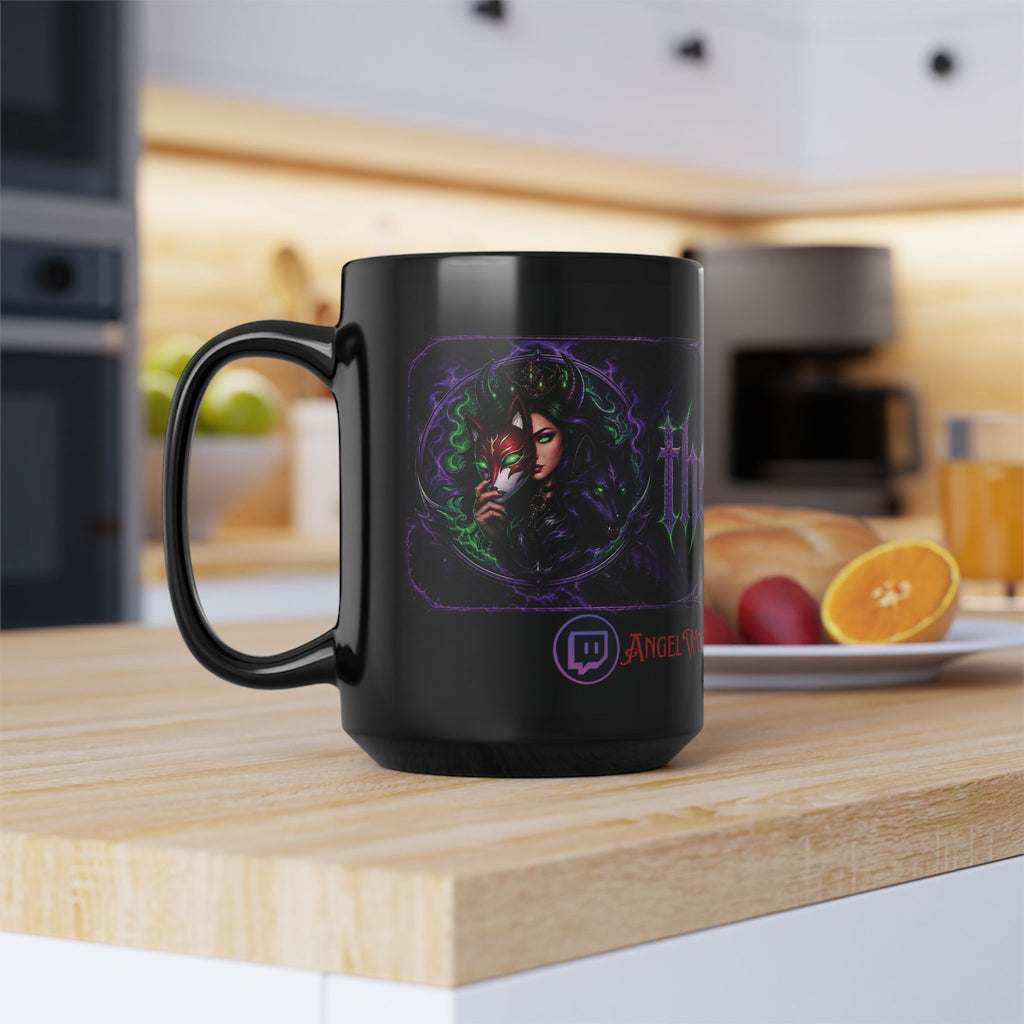 The Wolf Den 15oz Black Mug — Gothic Moonlit Wolf Coffee Cup