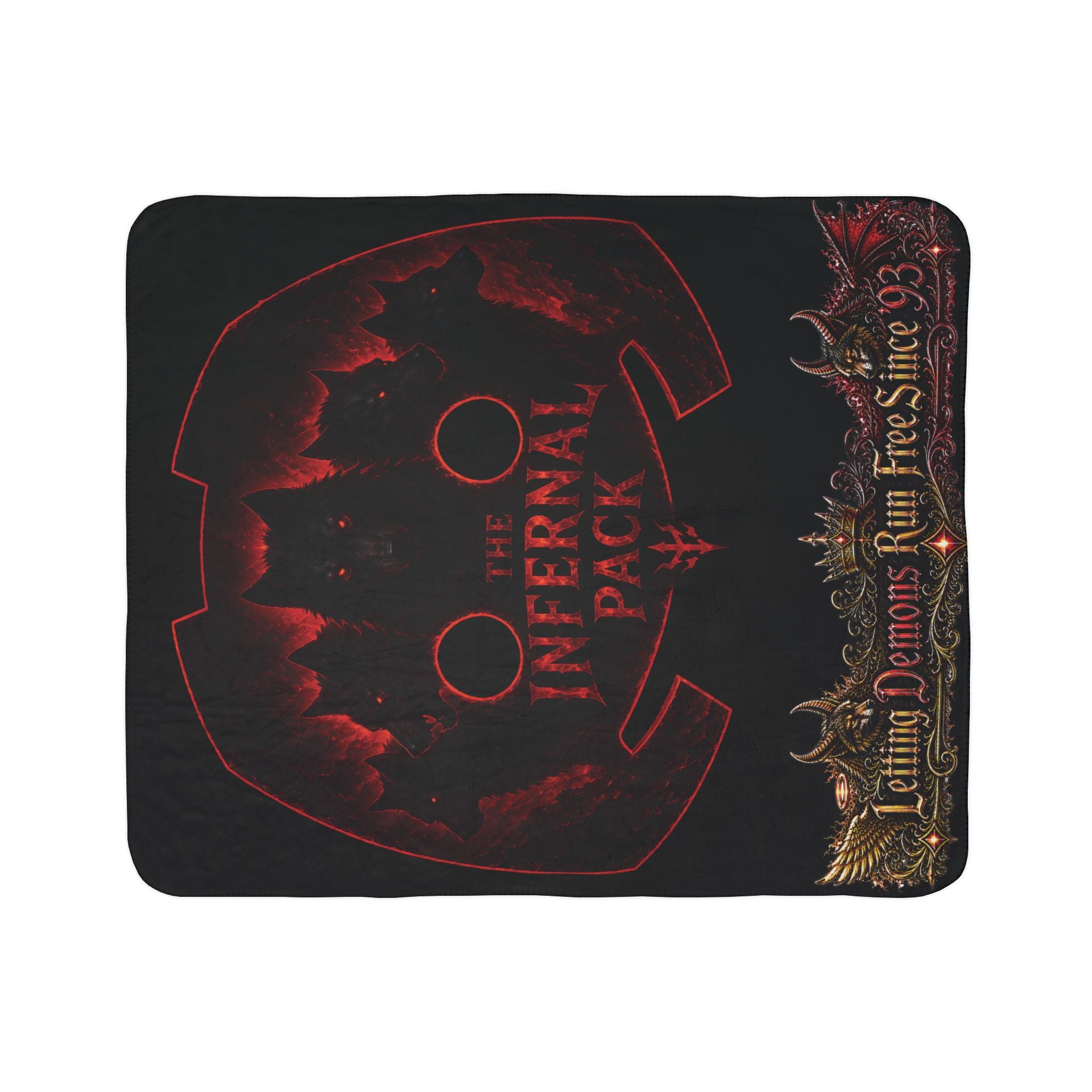 Infernal Pack Sherpa Blanket — 'The Infernal Pack: Letting Demons Run Free Since '93' Gothic Fleece Throw