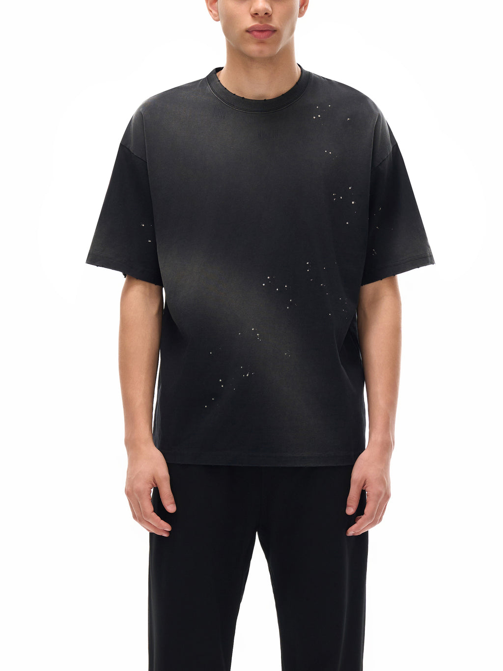 Unisex "Come Play" anime style logo Hand-Frayed Sunfade Paint Splatter T-Shirt