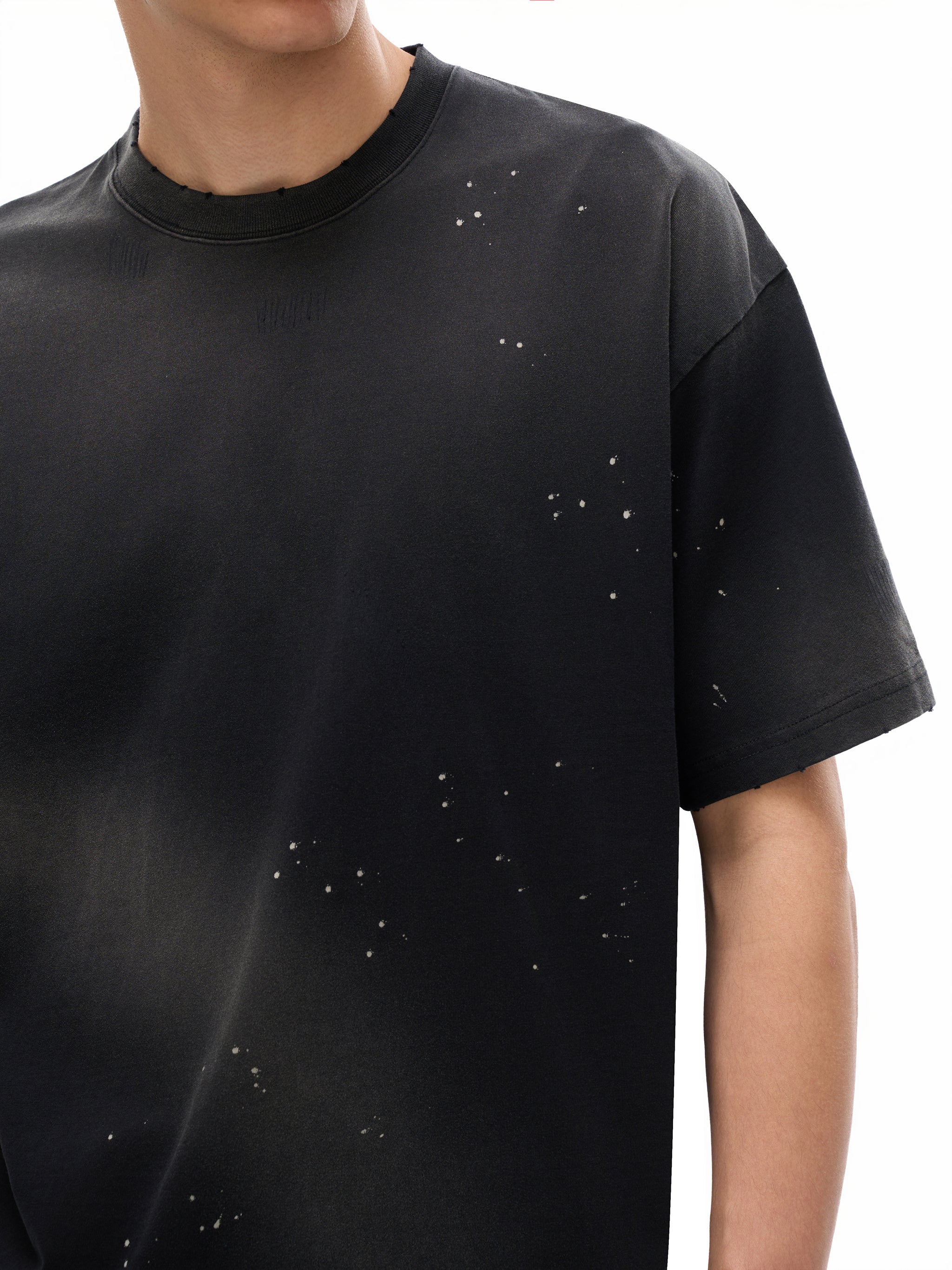 Unisex "Come Play" anime style logo Hand-Frayed Sunfade Paint Splatter T-Shirt